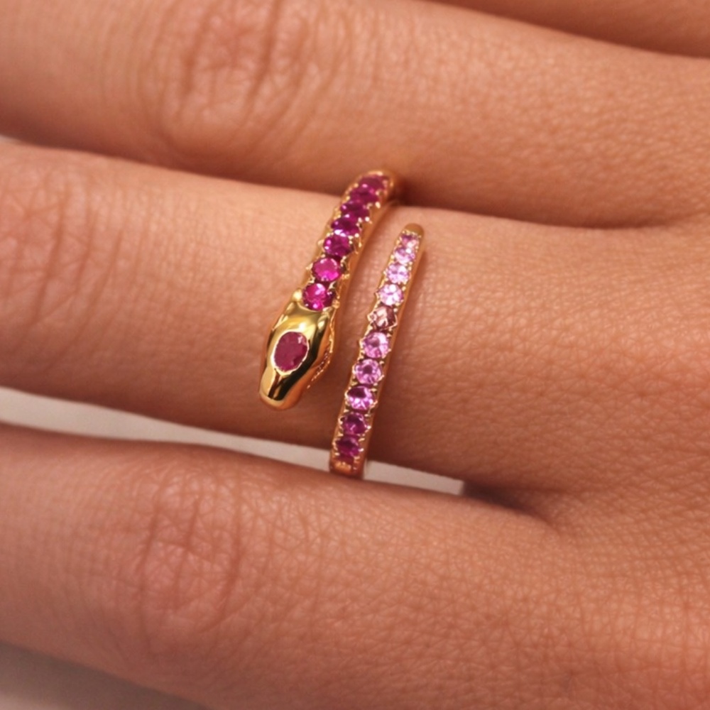 100% 925 Sterling Silver Pink Snake Ring. Gift Box